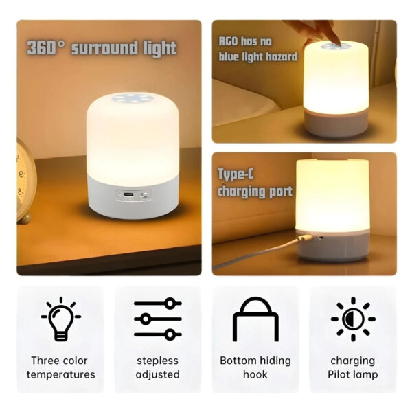 Touch Sensor Night Light LED Bedside Lamp | Dimmable & USB Rechargeable | Warm
