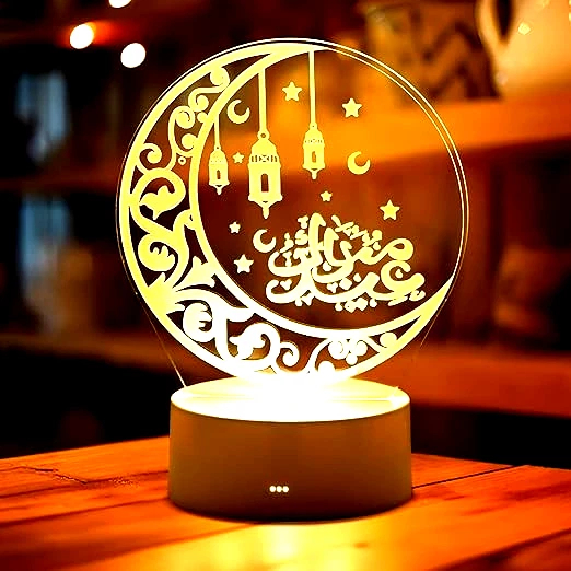 🕌 3D Illusion Eid Mubarak Night Lamp 🌙✨ | Moon & Star Decorative LED Lamp |